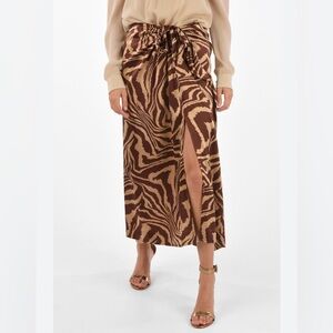 Ganni Knotted animal print Silk blend Satin Midi Skirt